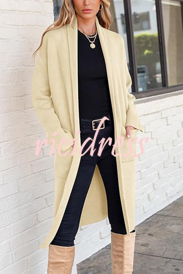 Solid Color Long-sleeved Casual Loose Pocket Mid-length Cardigan