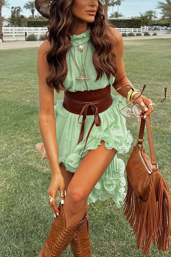 Romantic Drama Chiffon Wavy Ruffles Elastic Waist Loose Skirts