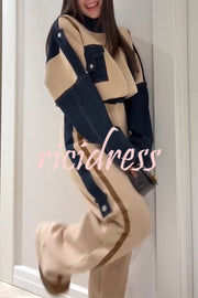 Chill Whispers Denim Patchwork Sweatshirt Fabric Striped Elastic Waist Pocket Loose Pants
