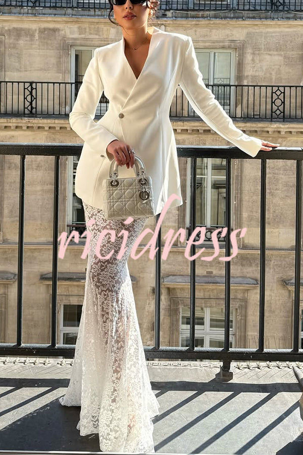 Poetic Muse Floral Lace High Rise Elastic Waist Fishtail Hem Maxi Skirt