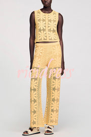 Fashion Embroidered Hollow Elastic Waist Casual Wide-leg Pants