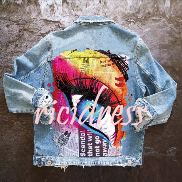 Halloween Print Long Sleeve Denim Jacket