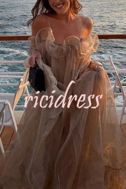 By The Sea Organza Ruffle High Low Hem Slip A-line Maxi Dress