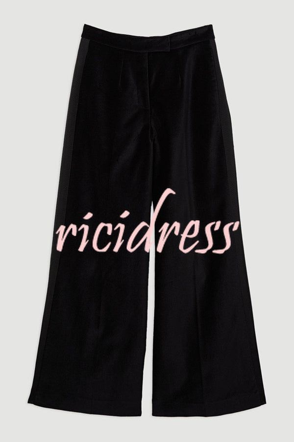 Cue The Cocktails Velvet Grosgrain Detail Pocketed Wide Leg Pants