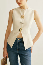 British Elegant Sun-decorated Sleeveless Versatile Vest