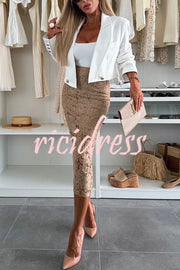 Lesia Floral Lace High Rise Slit Stretch Midi Skirt