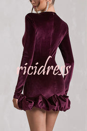 Solid Color Velvet Slim-fit Long-sleeved Mini Dress