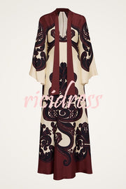 Unique Ethnic Print V-neck Long-sleeved Loose Dress