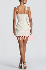 Cornelia Square Neck Back Lace-up Satin Drape Hem Mini Dress