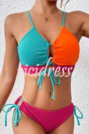 Fashion Contrast Color Sexy Cross Strap Stretch Two Piece Bikini Swimsuit