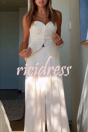 Show Exquisiteness Satin Pleated Heart-shaped Off Shoulder Halter Tank