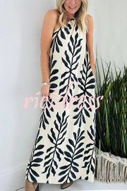 Floral Unique Printed One Shoulder Pocketed Loose Maxi Dress