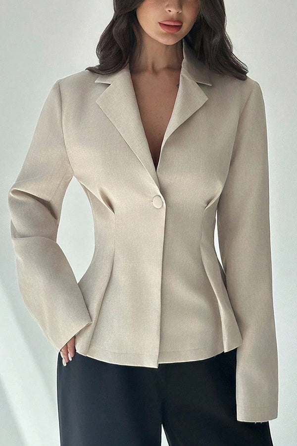 Solid Color Lapel Long Sleeve Fitted Waist Elegant Blazer