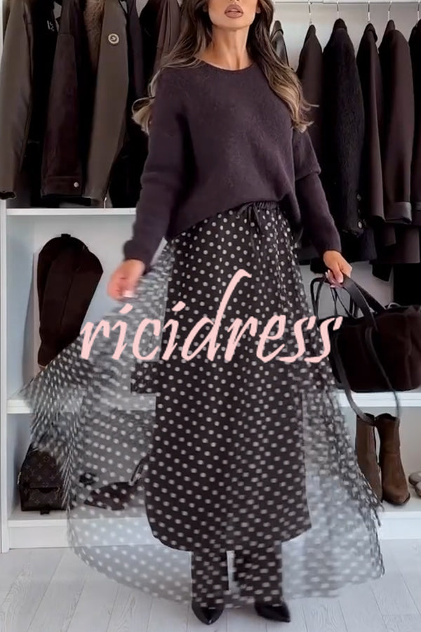 Timeless Treasures Tulle Polka Dot High Rise Elastic Waist Maxi Skirt