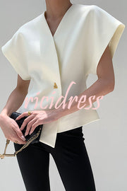 Fashion Button V-neck Asymmetrical Suit Vest