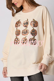 Halloween Pumpkin Sequin Loose Casual Sweatshirt