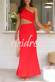 Solid Color Sexy One Shoulder Off Waist Maxi Dress