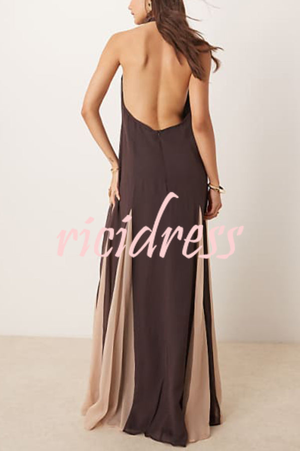 Fresh Horizons Panelled Tulle Halter A-line Maxi Dress