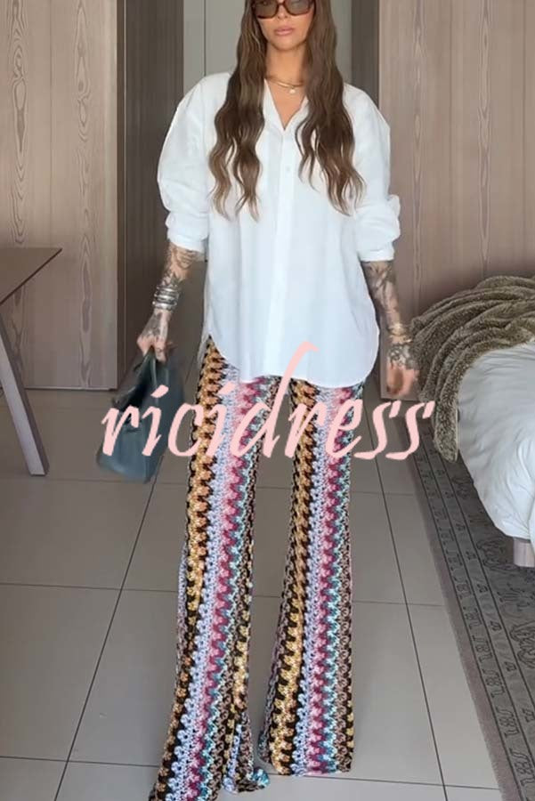 Arlo Knit Colorful Zigzag Pattern High Rise Stretch Flare Pants