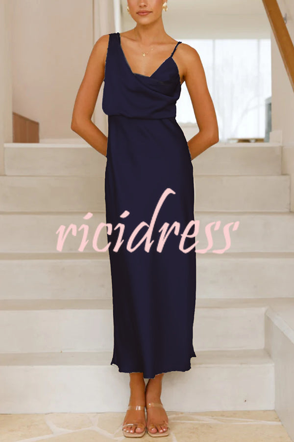 Satin Solid Color Elegant Sling Waist Open Back Maxi Dress