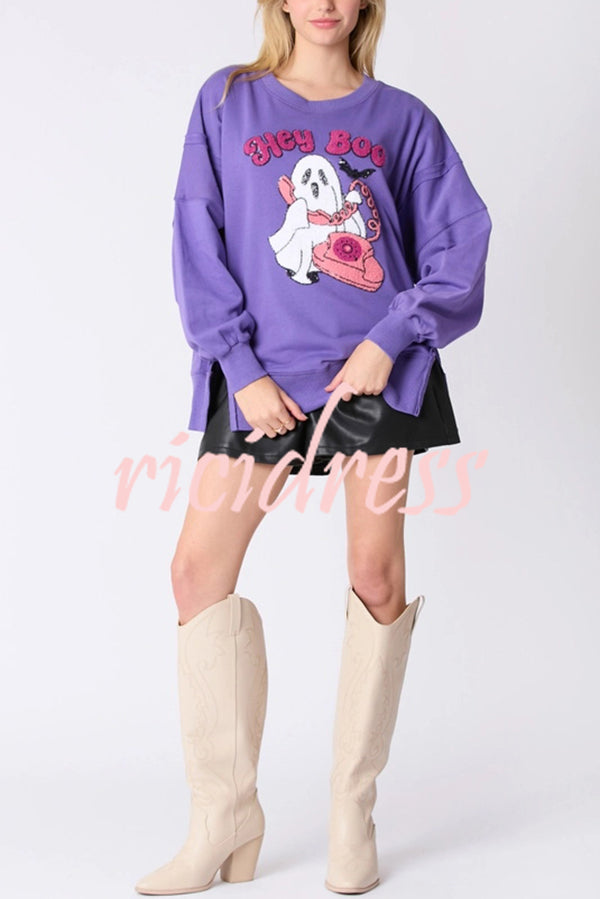 Halloween Cartoon Ghost Sequin Loose Casual Sweatshirt