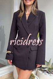 Pure and Beautiful Double-breasted Long Sleeve Lapel Blazer Mini Dress
