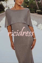Fit and Elegance Fine Shimmering Fabric Open Cowl Back Draped Neckline Maxi Dress
