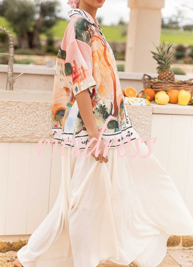 Unique Print Lapel Short Sleeve Vacation Casual Shirt