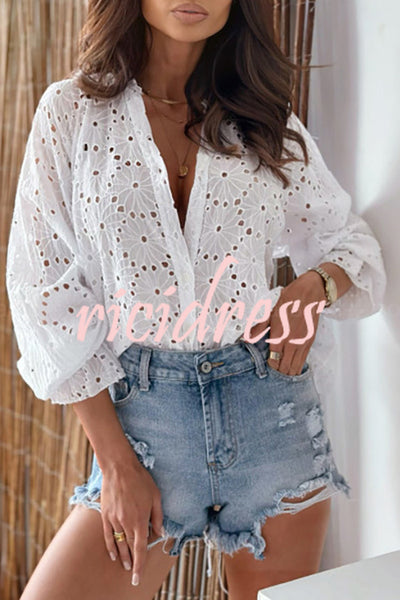 Lily Belle Floral Eyelet Lace Long Sleeve Blouse