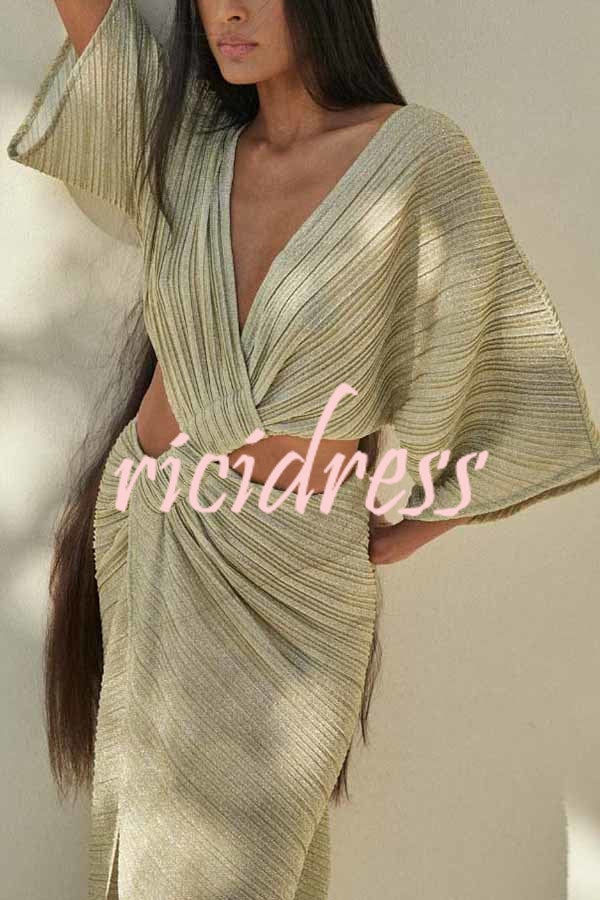 Dearest Memory Textured Fabric Center Twist Cutout Slit Maxi Dress