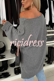 Cold Weather Knit Solid Color Long Sleeve V-neck Irregular Relaxed Sweater