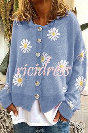 Chrysanthemum Embroidery Knitting Button Down Cardigan Coats