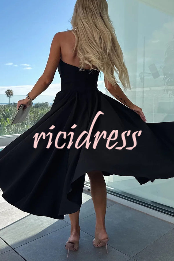 Sweet Cascade Solid Color Off Shoulder Pocket Full Hem Midi Dress