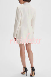 Kayleen Stand V-neck Decorative Metal Button Long Sleeve Pocket Blazer Mini Dress