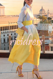 Fashionable Gradient Lapel Long Sleeve Waist Tie Casual Midi Dress