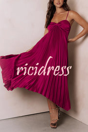 Solid Color Sexy Suspender Pleated Irregular Midi Dress