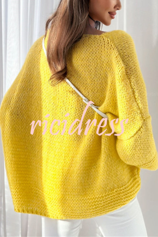 Solid Color Loose V-neck Casual Knitted Sweater