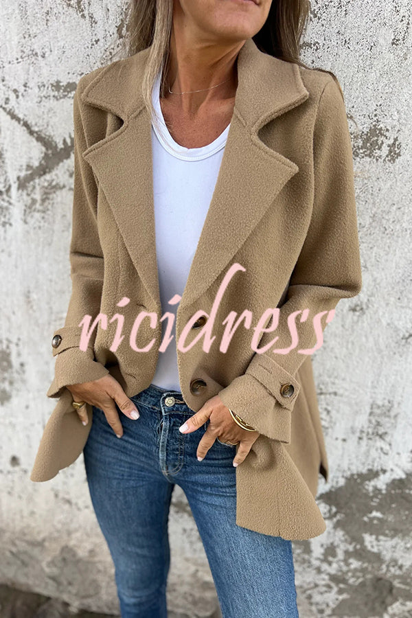 Solid Color Casual Lapel Long Sleeve Loose Woolen Jacket