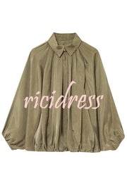 Fashion Lapel Loose Puff Long Sleeve Casual Zipper Jacket