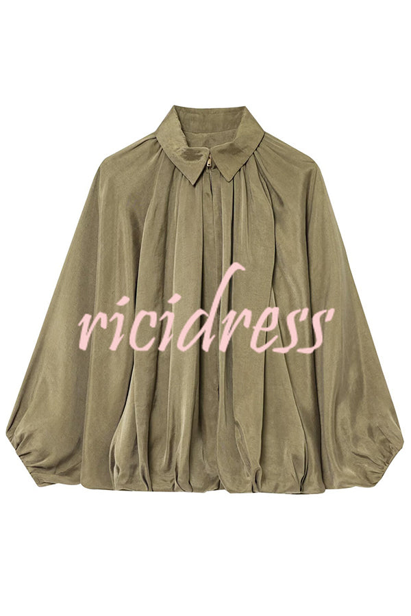Fashion Lapel Loose Puff Long Sleeve Casual Zipper Jacket