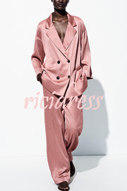 Fashionable Pleated Elastic Waist Tie Casual Pocket Wide-leg Pants