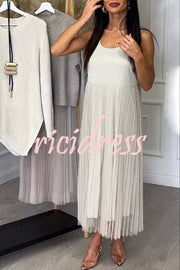 Jensine Pleated Tulle Tank Loose Midi Dress