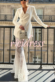 Poetic Muse Stand V-neck Rhinestone Button Up Long Sleeve Blazer