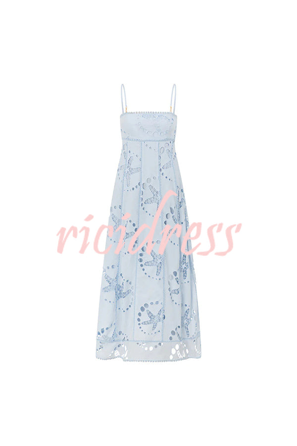 Simona Embroidered Starfish Pattern Backless Tie-up Slip Maxi Dress