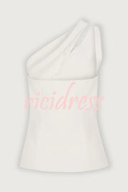 Full of Design Solid Color One Shoulder Asymmetric Slit Button Casual Vest
