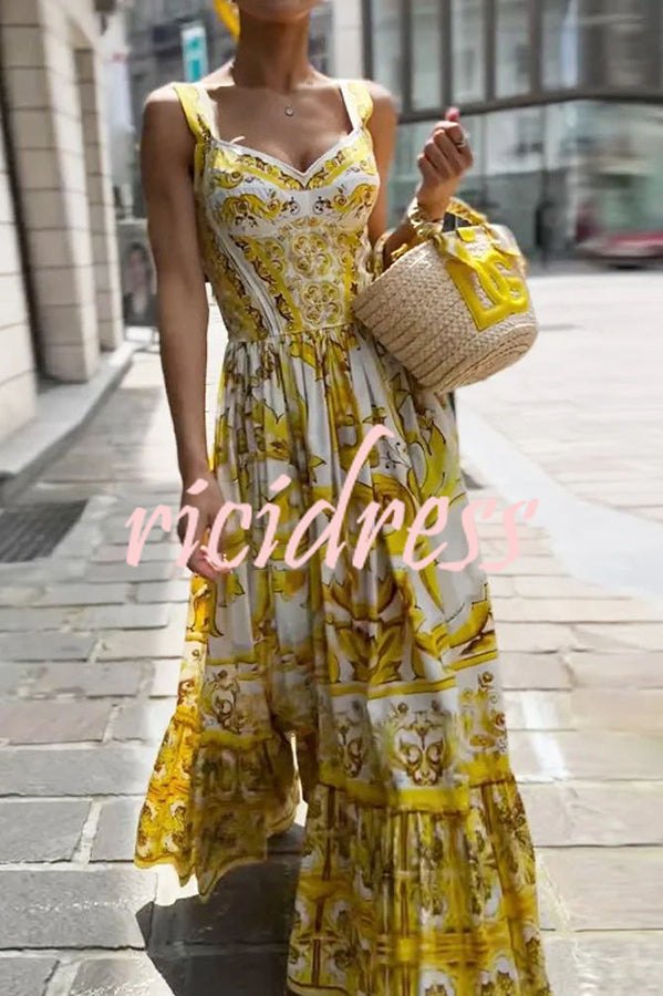 Ready To Dance Palace Print Back Smocked Maxi Dress