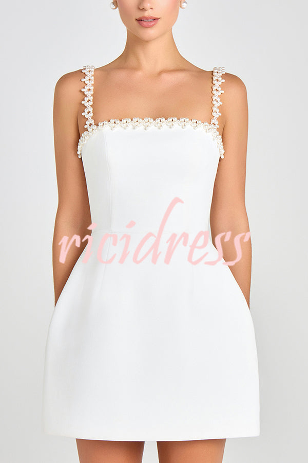 Lovers Kiss Pearl Trim Straps Pocketed Tulip Style Mini Dress