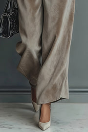 Stylish Velvet Turtleneck Long-sleeved Top and Casual Pocket Wide-leg Pants Set