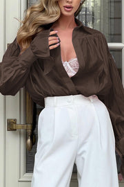 Solid Color Loose See-through Long-sleeved Casual Shirt