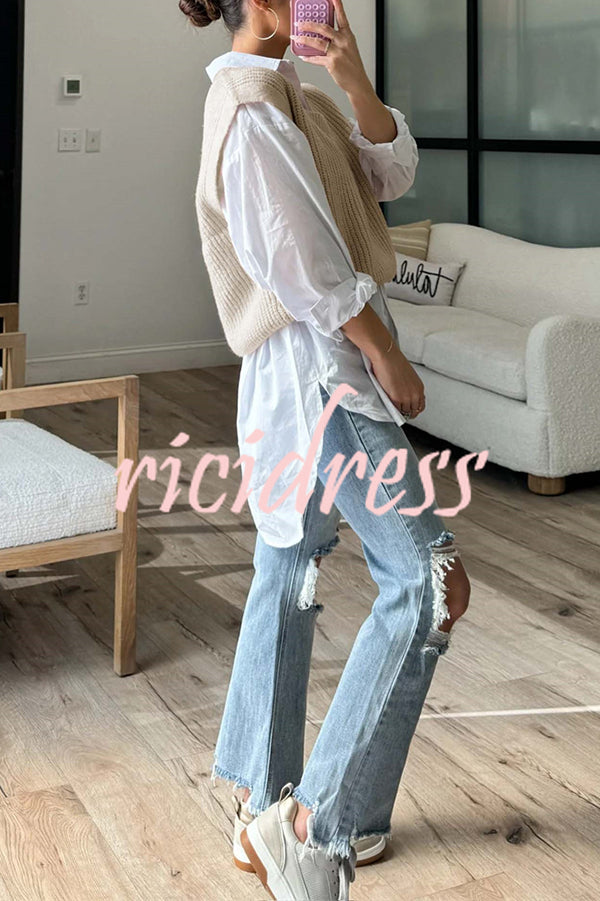 Solid Color V-neck Sleeveless Casual Loose Vest